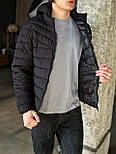 Куртка чоловіча стьобана весняна весна-осінь зі знімним капюшоном Туреччина чорна. Живе фото, фото 5