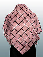 Женский платок на голову в клетку, 100 на 100 см, розовый цвет, модель 3
