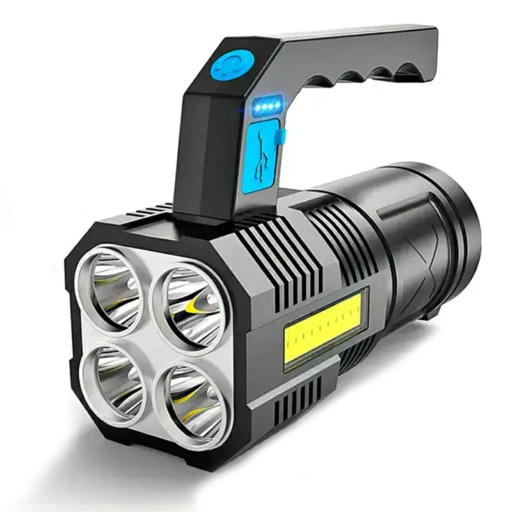 Водостійкий ліхтар з акумулятором X509 4LED з підзарядкою від USB + бічним світлом COB / Потужний ліхтар, фото 1