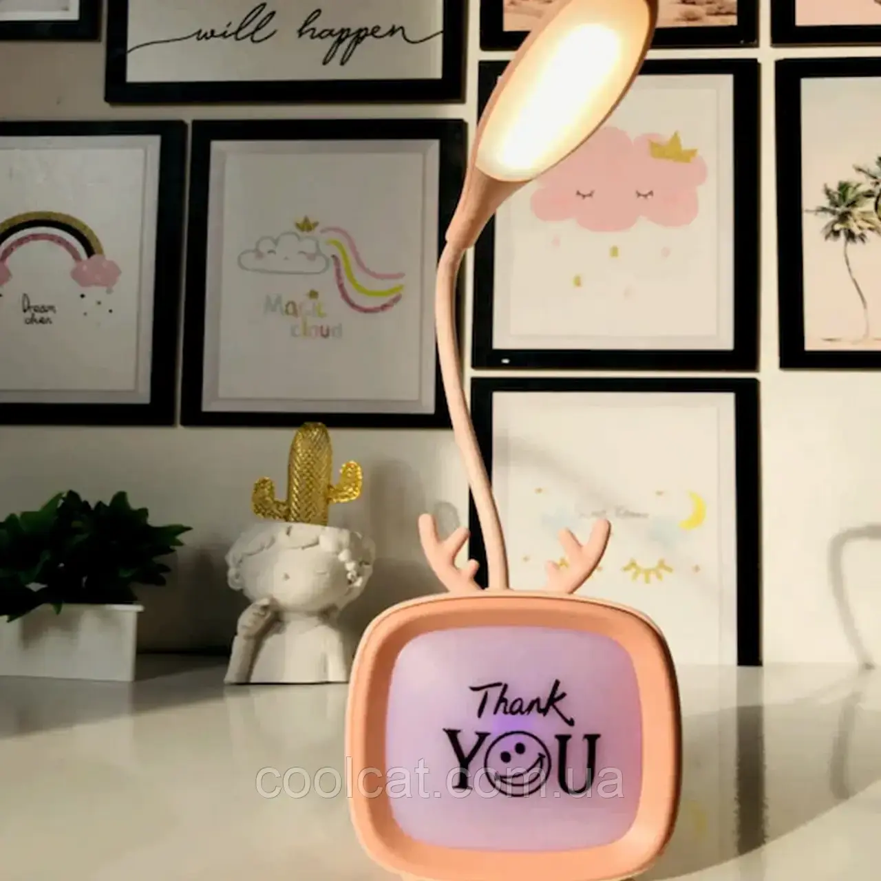 Настольная лампа аккумуляторная 2в1 с USB Hello NO-05, Розовая / Светодиодный детский светильник-ночник - фото 8 - id-p1782144630