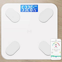 Електронні розумні ваги 180 кг, 26 x 26см, Білі / Підлогові смарт ваги з Bluetooth та цифровим дисплеєм