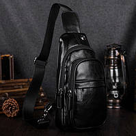 Классическая мужская сумка бананка на грудь барсетка на плечо кросс боди черная экокожа(PS)