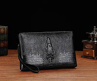 Стильная мужская барсетка клатч с крокодилом для документов,мужской клатч сумка на руку для мужчины черный(PS)