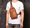 Чоловіча бананка сумка нагрудна чорна коричнева | Сумка-бананка кроссбоди з натуральної шкіри, барсетка(PS), фото 2