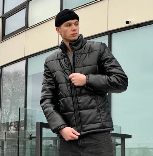 Куртка чоловіча шкірянка демісезонна осіння осінь-весна чорна Туреччина. Живе фото. Чоловіча куртка осінь-весна, фото 1