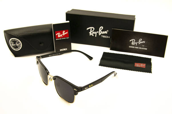 Сонцезахисні окуляри RAY BAN Clubmaster поляризаційні UV400 (арт. P7927) чорні/чорні завушники, фото 3