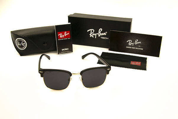 Сонцезахисні окуляри RAY BAN Clubmaster поляризаційні UV400 (арт. P7927) чорні/чорні завушники, фото 5