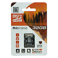 Картка пам'яті Mibrand MicroSDHC 32gb 10 Class & Adapter (Чорний)