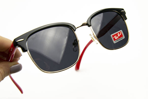 Сонцезахисні окуляри RAY BAN Clubmaster поляризаційні UV400 (арт. P7927) чорні/червоні завушники, фото 5