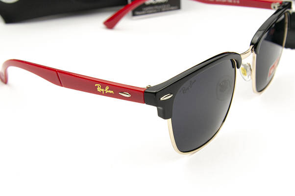 Сонцезахисні окуляри RAY BAN Clubmaster поляризаційні UV400 (арт. P7927) чорні/червоні завушники, фото 4