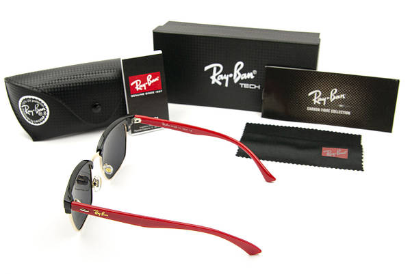 Сонцезахисні окуляри RAY BAN Clubmaster поляризаційні UV400 (арт. P7927) чорні/червоні завушники, фото 3