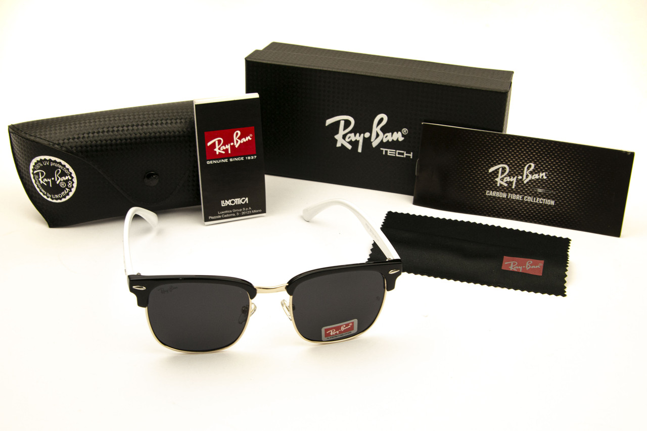 Сонцезахисні окуляри RAY BAN Clubmaster поляризаційні UV400 (арт. P7927) чорні/білі завушники