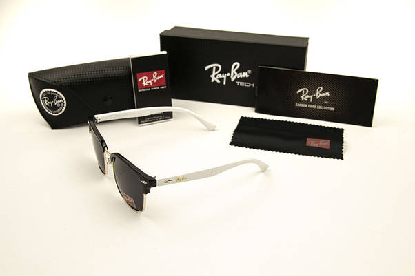Сонцезахисні окуляри RAY BAN Clubmaster поляризаційні UV400 (арт. P7927) чорні/білі завушники, фото 3