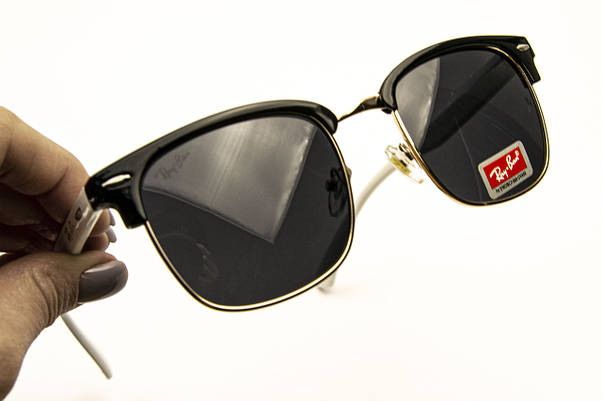 Сонцезахисні окуляри RAY BAN Clubmaster поляризаційні UV400 (арт. P7927) чорні/білі завушники, фото 5