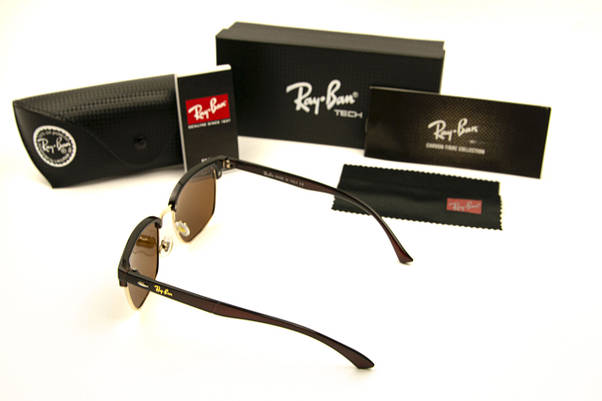 Сонцезахисні окуляри RAY BAN Clubmaster поляризаційні UV400 (арт. P7927) коричневі/коричневі завушники, фото 4