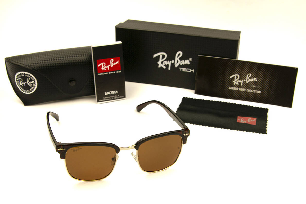 Сонцезахисні окуляри RAY BAN Clubmaster поляризаційні UV400 (арт. P7927) коричневі/коричневі завушники, фото 1