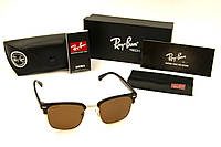 Солнцезащитные очки RAY BAN Clubmaster поляризационные UV400 (арт. P7927) коричневый/коричневые заушники