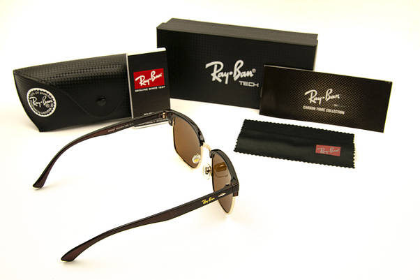 Сонцезахисні окуляри RAY BAN Clubmaster поляризаційні UV400 (арт. P7927) коричневі/коричневі завушники, фото 3