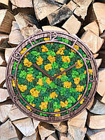 Деревянные Эко-часы 40 см со стабилизированным мхом настенные