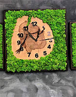 Часы настенные 30 см со стабилизированным мхом деревянные