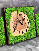 Часы настенные 40 см со стабилизированным мхом деревянные