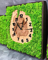 Часы настенные 45 см со стабилизированным мхом деревянные