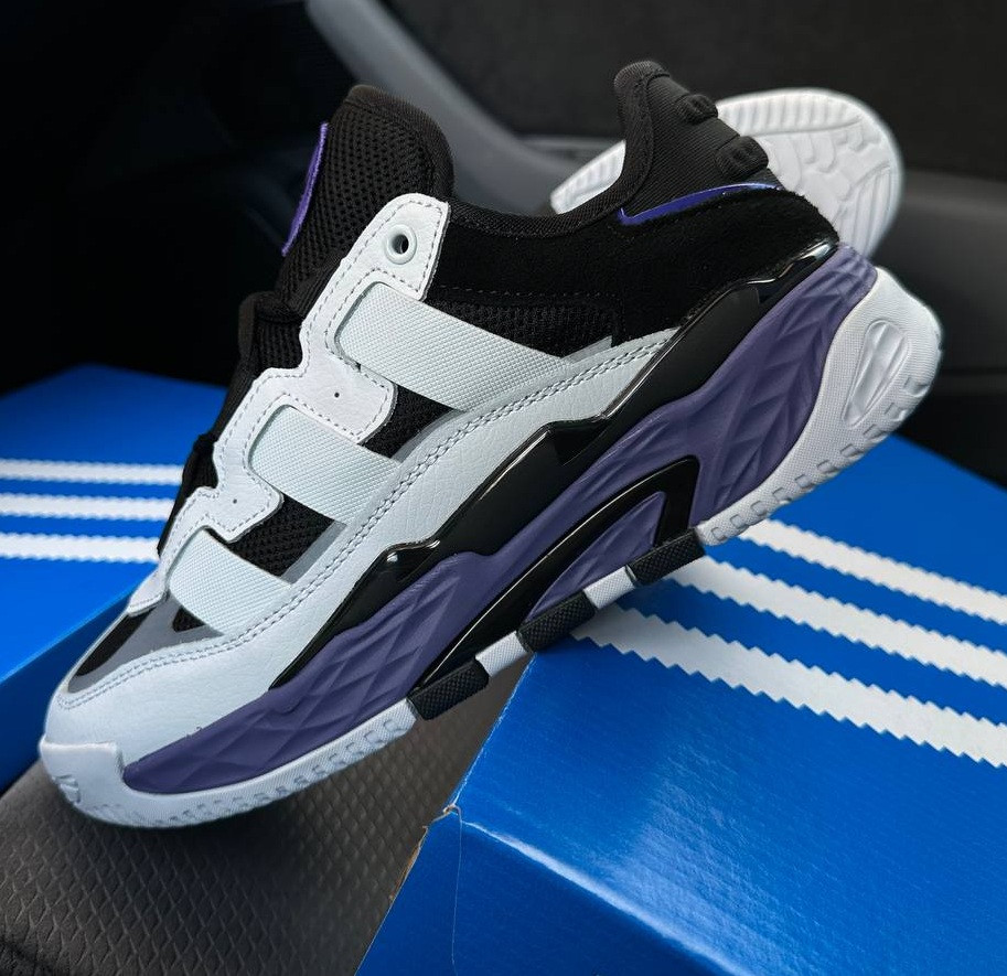 Чоловічі кросівки Adidas Niteball шкіряні весна-осінь демісезонні (білі з фіолетовим). Живе фото. топ, фото 1