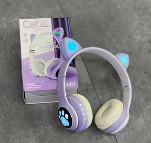 Бездротові дитячі Bluetooth навушники Cat Ear VZV-23M з котячими вушками Бузкові, фото 1