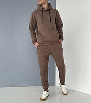 M,L,XL,2XL. Утеплений чоловічий спортивний костюм з капюшоном, трикотаж трьохнитка - бежевий, фото 3