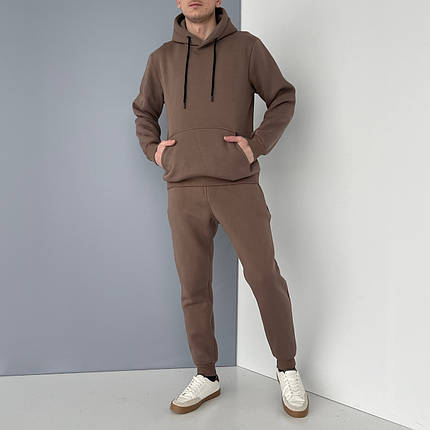 M,L,XL,2XL. Утеплений чоловічий спортивний костюм з капюшоном, трикотаж трьохнитка - бежевий, фото 1