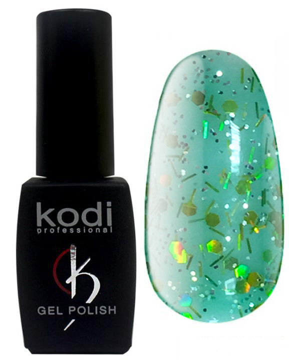 Гель-лак для нігтів Kodi Professional "Aquamarine" №AQ015 Бірюзовий з глітером 8 мл