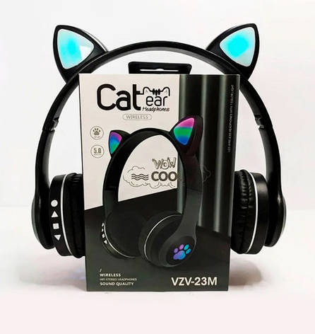 Бездротові дитячі Bluetooth навушники Cat Ear VZV-23M з котячими вушками Чорні, фото 1