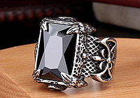 Мужское большое кольцо перстень сталь 316L Флер де лис Когти Дракона с черным цирконом 20 размер