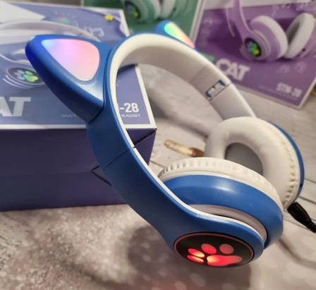 Бездротові дитячі Bluetooth навушники Cat Ear VZV-23M з котячими вушками Сині, фото 1