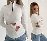 Кофта в рубчик з блискавкою і рукавами мітенки, фото 3