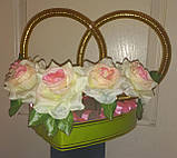 Весільні кільця для авто "Троянди" ніжно-персикові ("чайна троянда"), фото 2