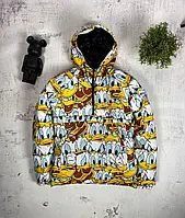 Теплый мужской анорак | Демисезонная мультяшная куртка | Куртка с утками | Яркий и стильный анорак XL