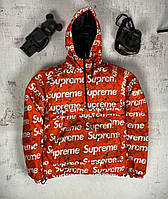 Мужской анорак Supreme | Куртка стильная красная с надписями | Демисезонный яркий анорак с капюшоном