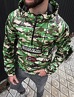 Анорак Napapijri | Мужской ветрозащитный анорак | Камуфляжная зеленая куртка | Брендовая куртка с капюшоном