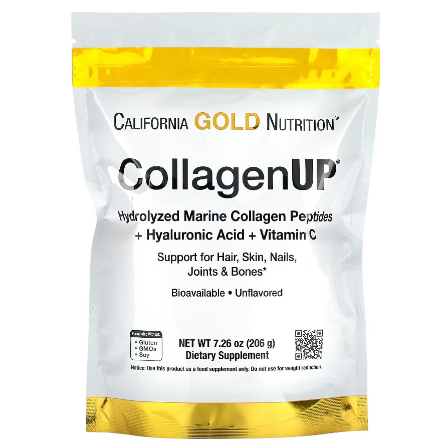 Морський колаген з гіалуроновою кислотою та вітаміном C California Gold Nutrition Collagen UP, 206 г