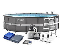 Летний бассейн Интекс + лестница, тент, фильтр, Бассейн семейный качественный Intex 26326 ULTRA XTR 488*122 см
