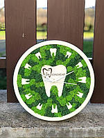 Деревянные настенные эко часы с мхом 35 см для стоматологии Часы для стоматологии Декор в стоматологию
