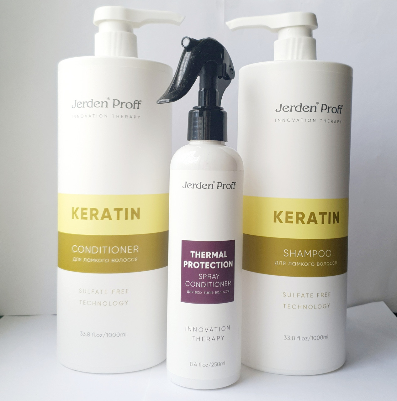 Набор Безсульфатный для волос Jerden Proff Keratin с кератином и спрей термозащита 2250 мл - фото 1 - id-p1782354589