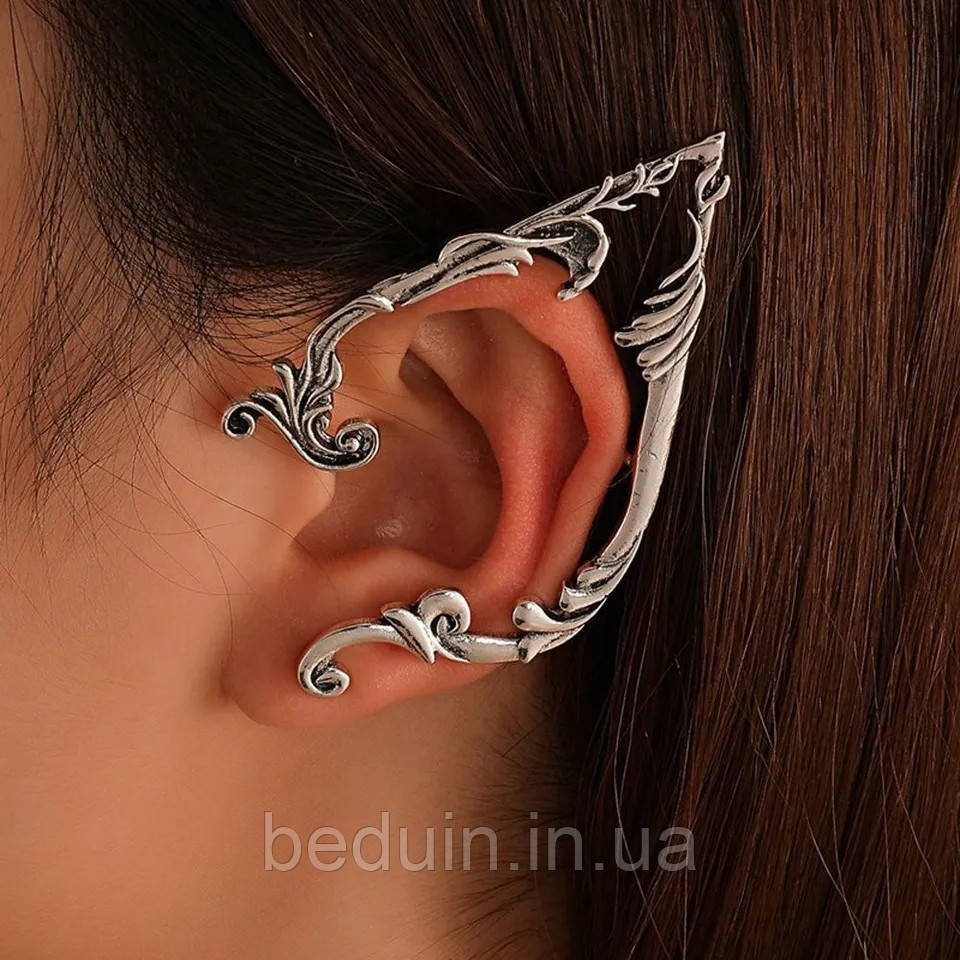 Ельфійські сережки каффи, кліпс "Вушка Ельфа" — сріблясті Aushal JEWELRY