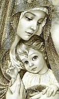 Діамантова мозаїка SHLab Діва Марія з Ісусом Сепія Вишивка DIY-TP900 30x50 см (Повна Викладка)