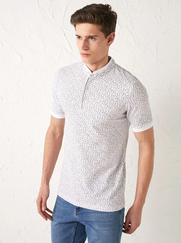 Біле чоловіче поло LC Waikiki/Лс Вайкікі з коміром-стійкою та бордовим принтом. фірмова Туреччина