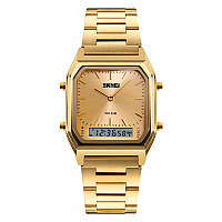 Деловые цифровые часы с двойным временем Skmei 1220GD Gold