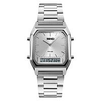 Деловые цифровые часы с двойным временем Skmei 1220SI Silver