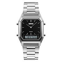 Деловые цифровые часы с двойным временем Skmei 1220SIBK Silver-Black