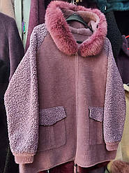 Жіноча коротка куртка альпака букле з капюшоном на блискавці